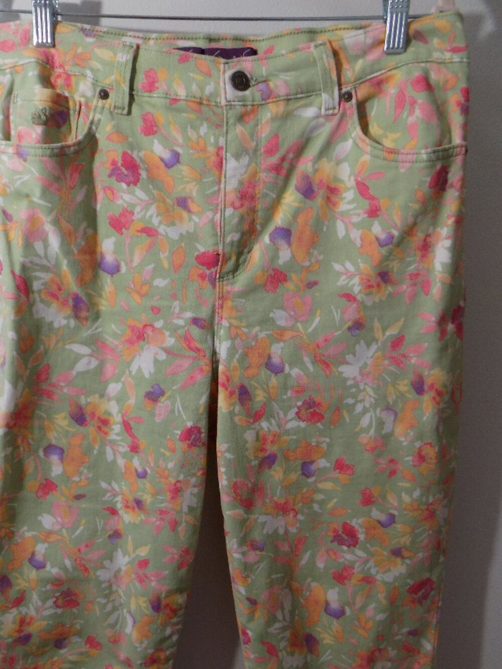Gloria Vanderbilt Amanda Capri Jeans Green Floral Botanical Print